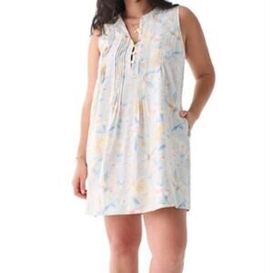 Faherty Isha Linen Dress in Sky Coast Floral Boho Island Size Small